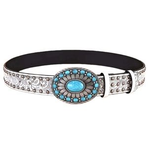 Studded Turquoise Buckle Western Style Belt